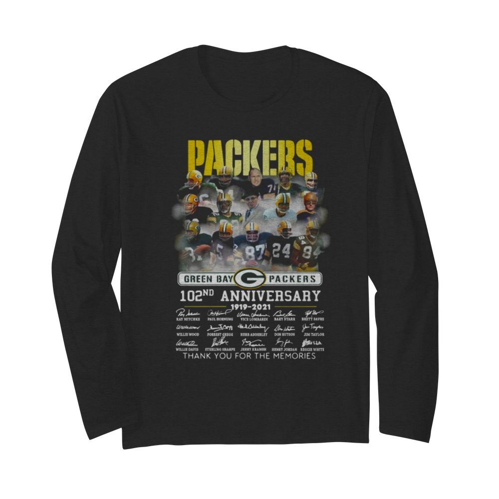 Green Bay Packers 102th anniversary 1919-2021 thank you for the memories signatures  Long Sleeved T-shirt 