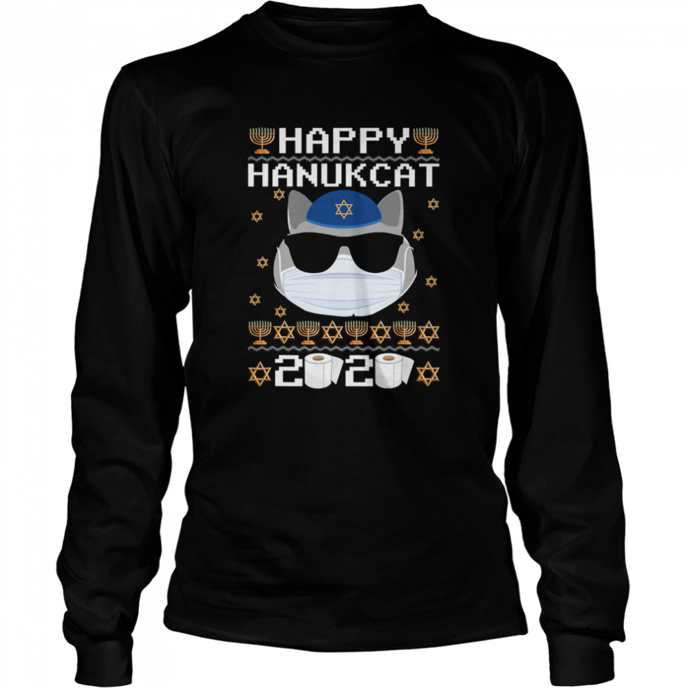 Happy Hanukcat Hanukkah Cat Chanukah Jewish  Long Sleeved T-shirt