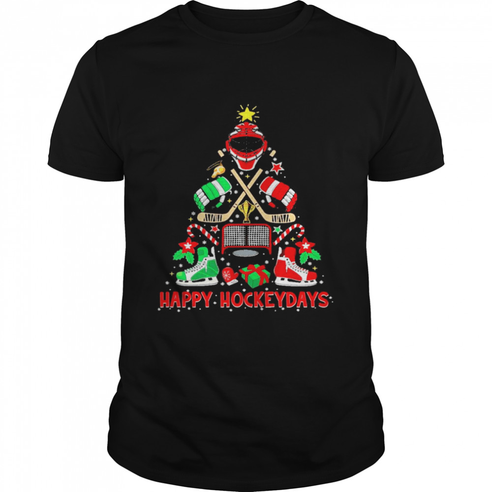 Happy hockey days ice hockey christmas tree christmas shirt