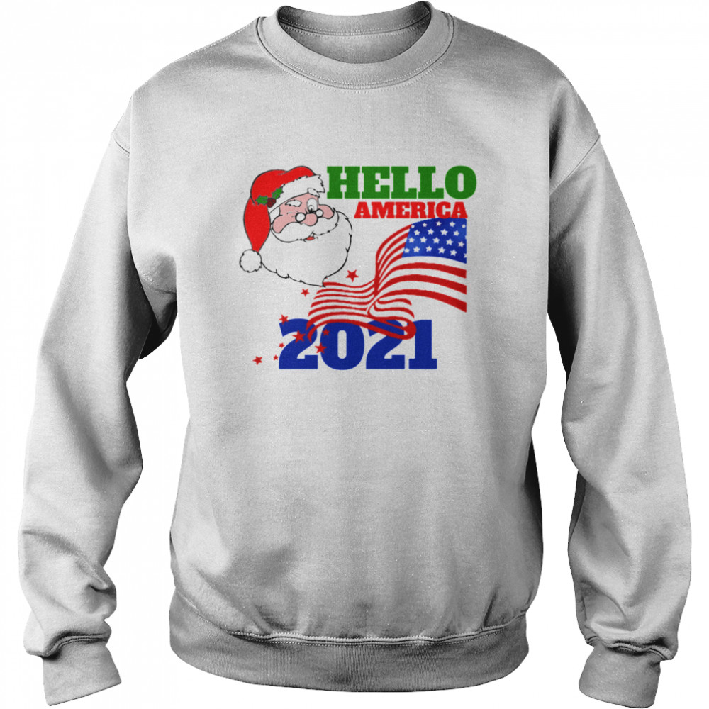 Hello America 2021 Santa Claus Merry Christmas Usa Flag  Unisex Sweatshirt