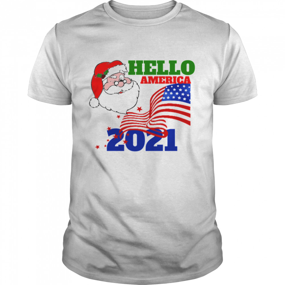 Hello America 2021 Santa Claus Merry Christmas Usa Flag  Classic Men's T-shirt