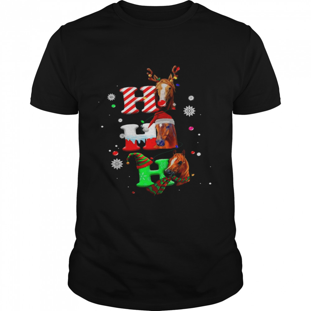 Ho Ho Ho Horses Santa Elf Reindeer Merry Christmas Light shirt