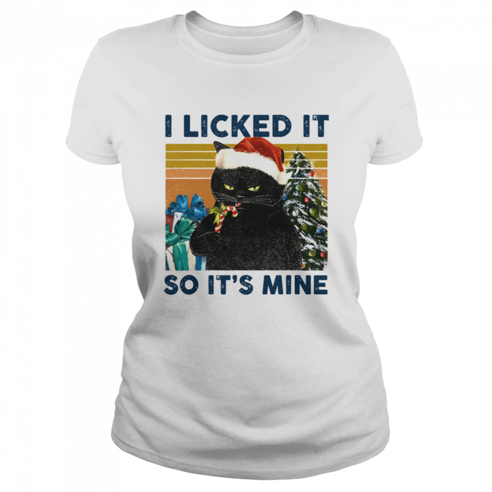 I Licked It So It’s Mine Black Cat Wear Hat Santa Christmas Vintage  Classic Women's T-shirt