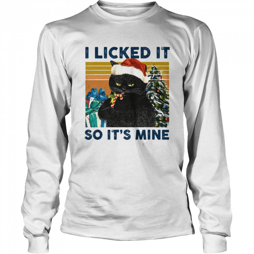 I Licked It So It’s Mine Black Cat Wear Hat Santa Christmas Vintage  Long Sleeved T-shirt