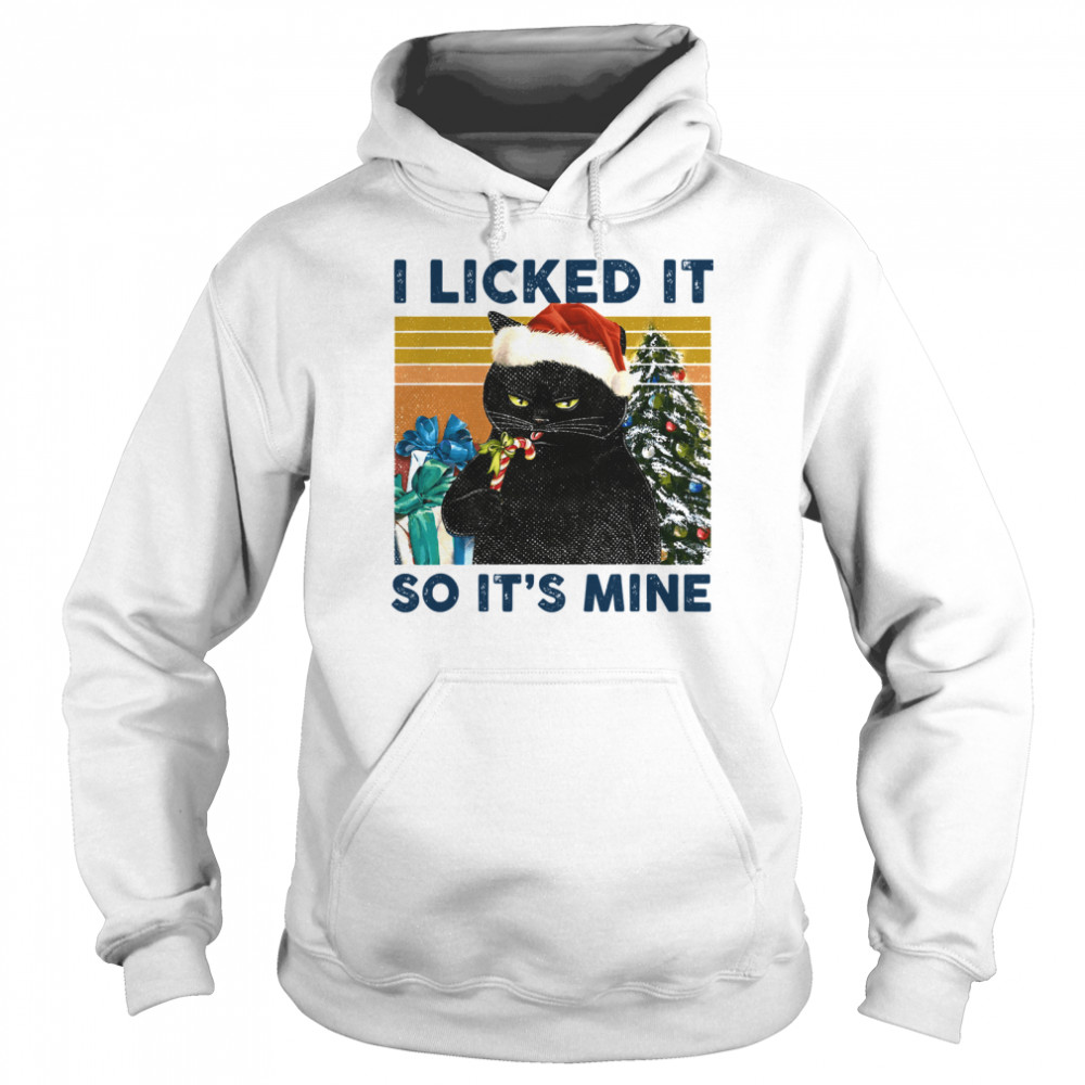 I Licked It So It’s Mine Black Cat Wear Hat Santa Christmas Vintage  Unisex Hoodie