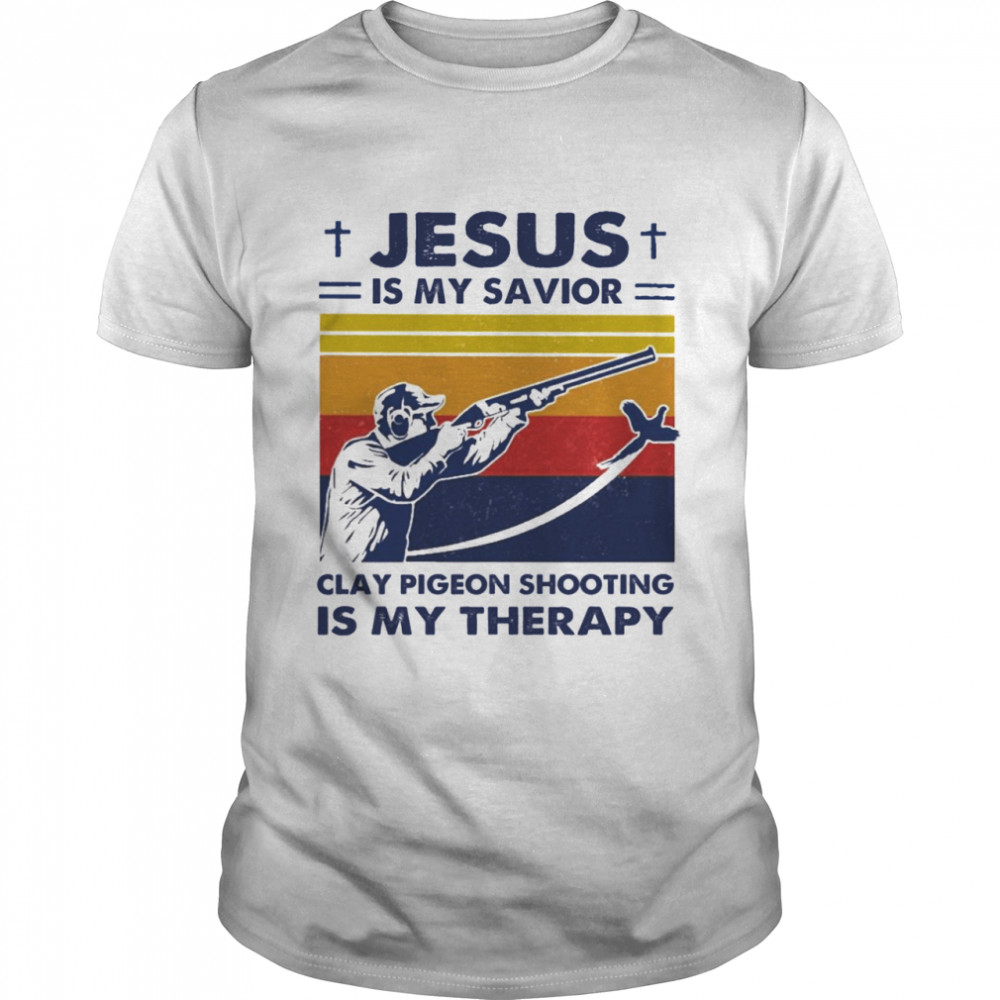 Jesus Is My Savior Clay Pigeon Shooting Is My Therapy Vintage  Classic Men's T-shirt