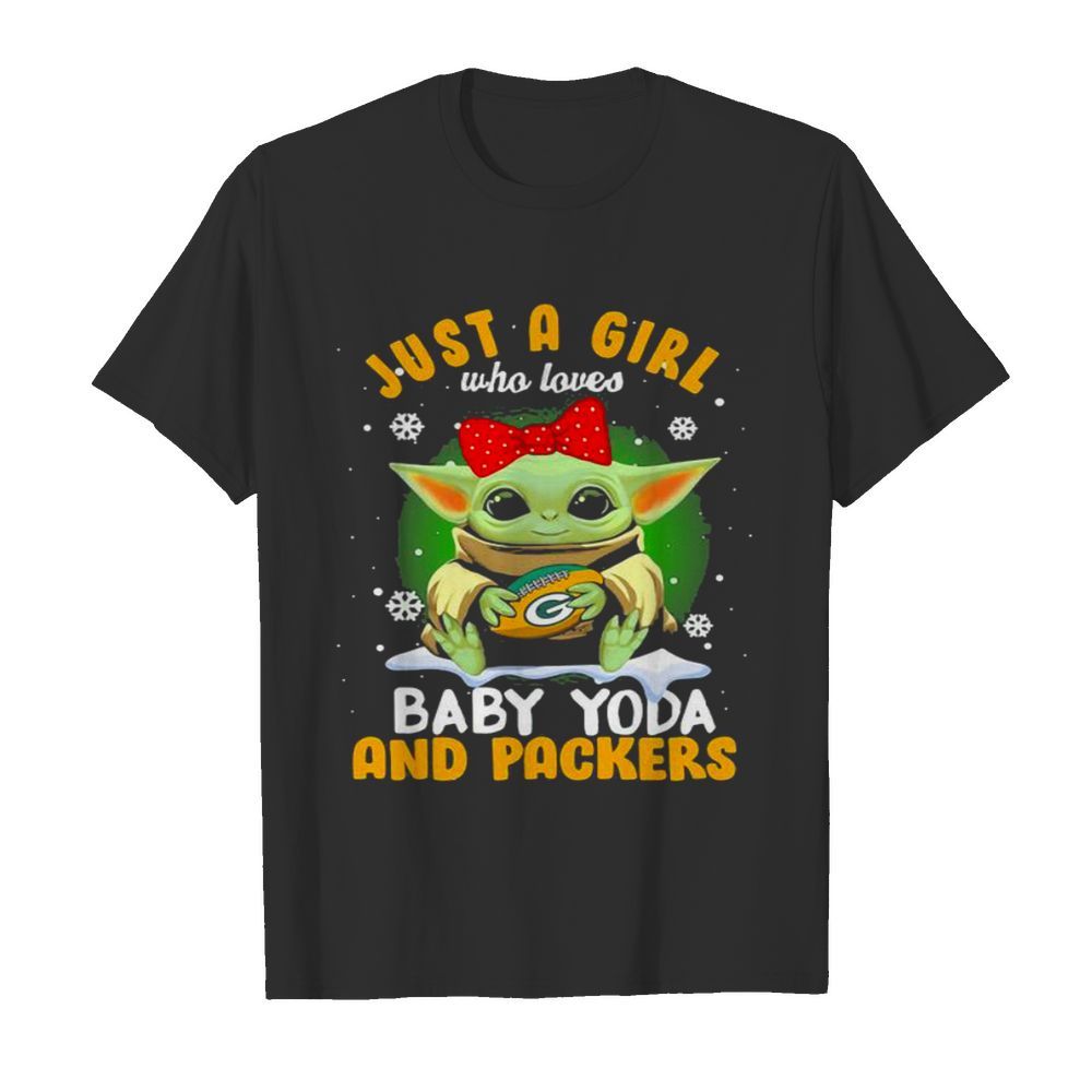 Just A Girl Who Love Baby Yoda And Packers Green Bay Football Ribbon Red shirt