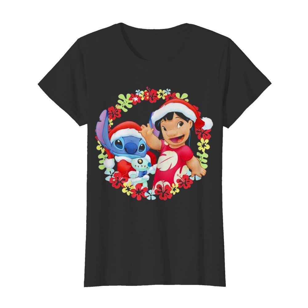 Lilo And Stitch Wear Pajama Santa Claus Merry Christmas  Classic Women's T-shirt