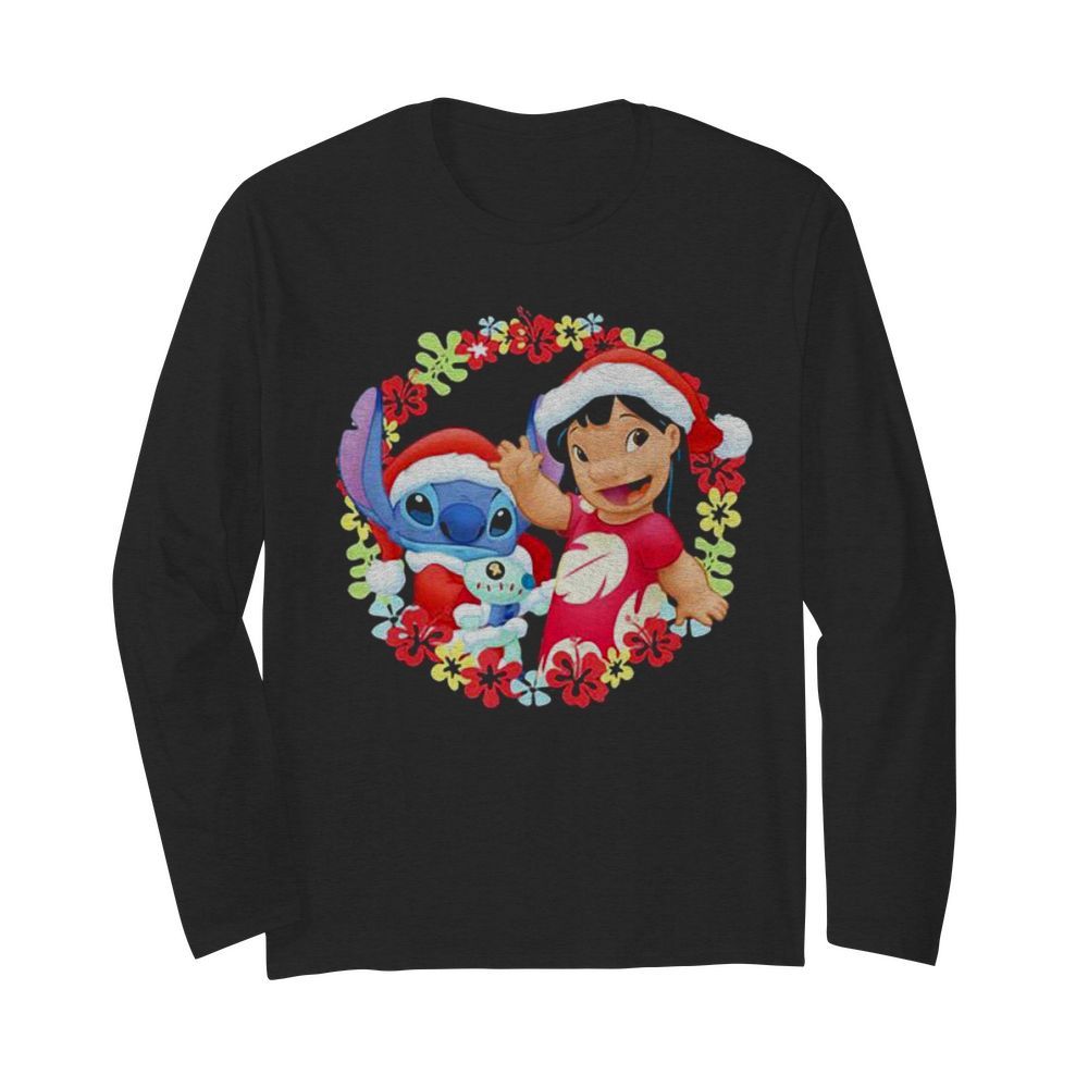 Lilo And Stitch Wear Pajama Santa Claus Merry Christmas  Long Sleeved T-shirt 