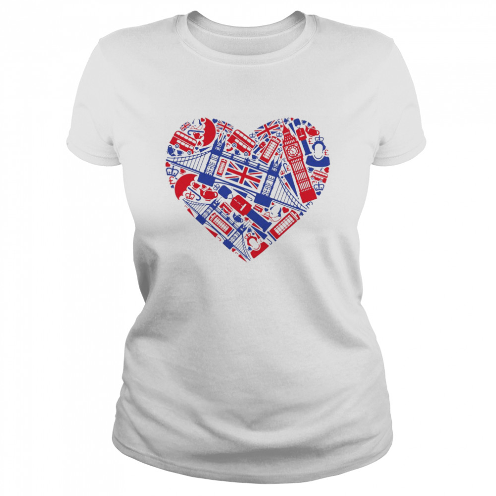 List Of British Symbols Composed In Love Sign  Classic Women's T-shirt