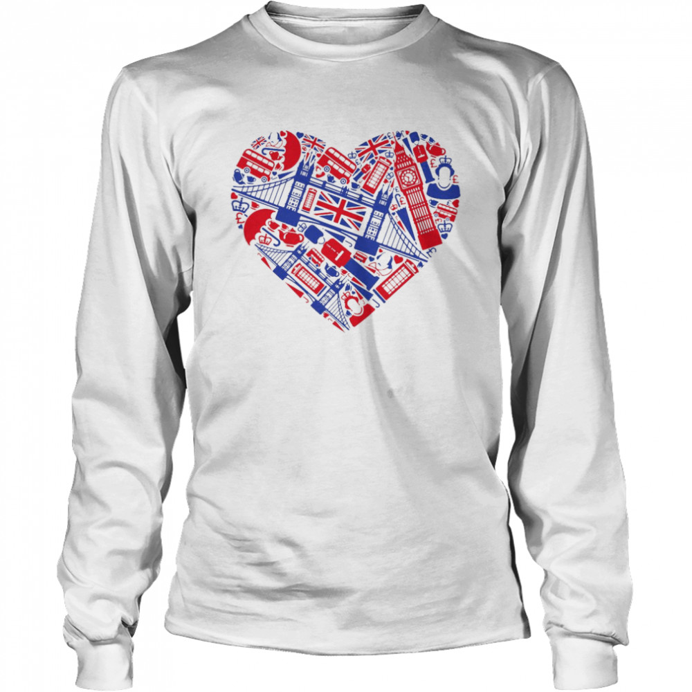 List Of British Symbols Composed In Love Sign  Long Sleeved T-shirt