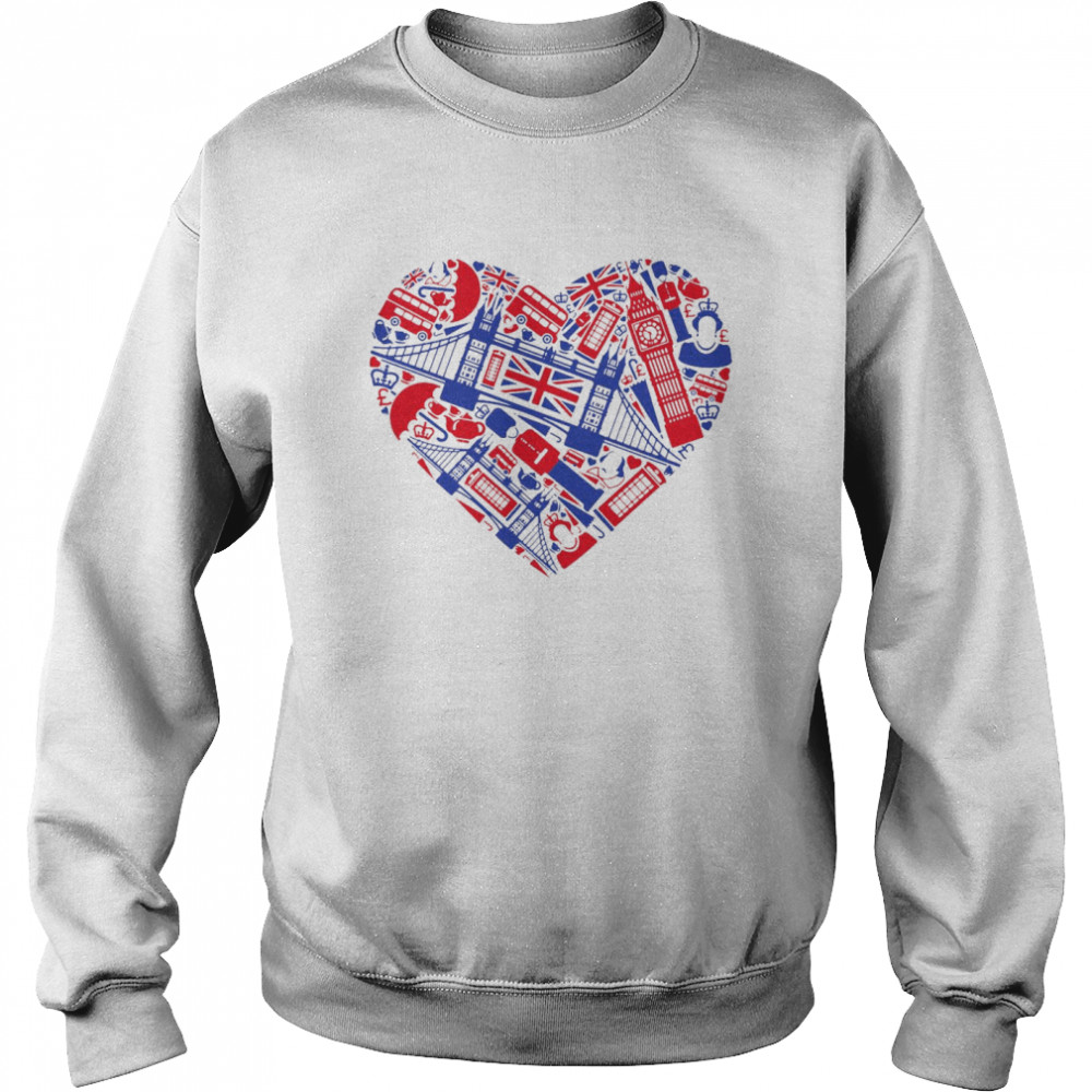 List Of British Symbols Composed In Love Sign  Unisex Sweatshirt