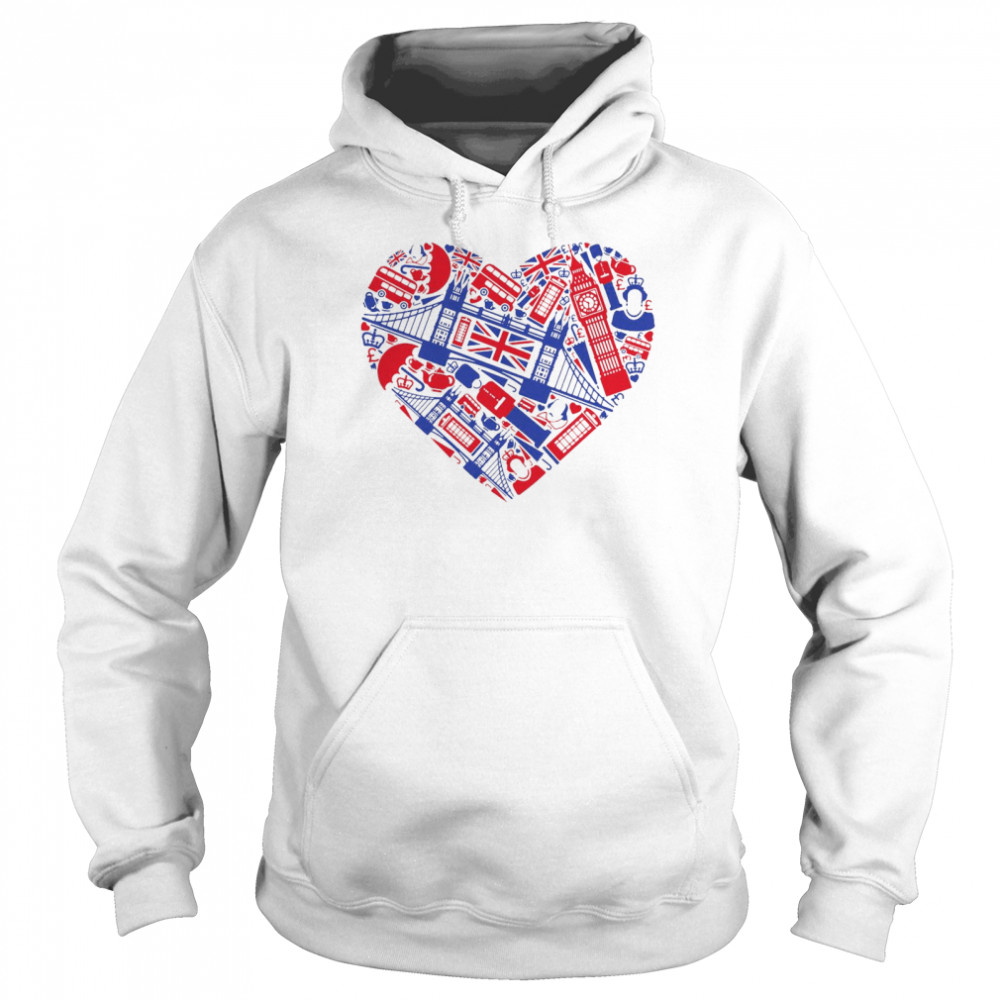 List Of British Symbols Composed In Love Sign  Unisex Hoodie