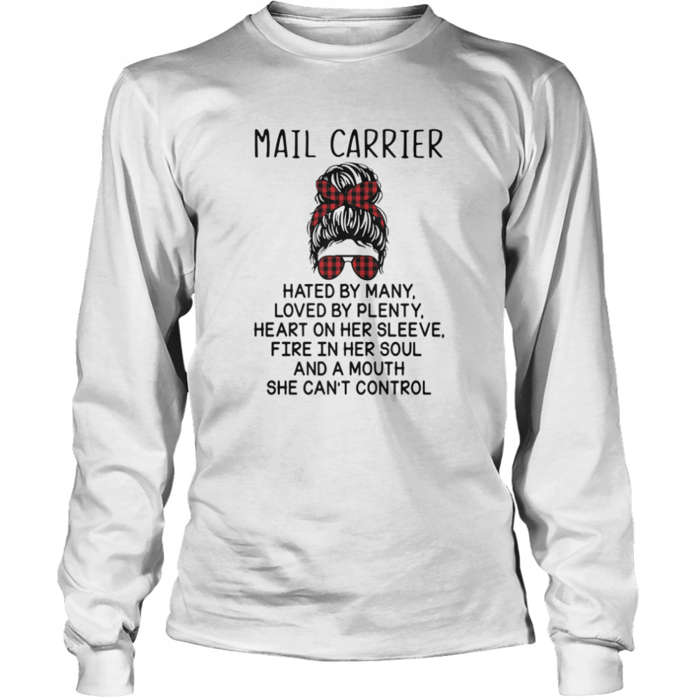 Mail Carrier Hated By Many Loved By Plenty Heart On Her Sleeve And A Mouth She Can’t Control Ladies Ribbon Plaid Red  Long Sleeved T-shirt