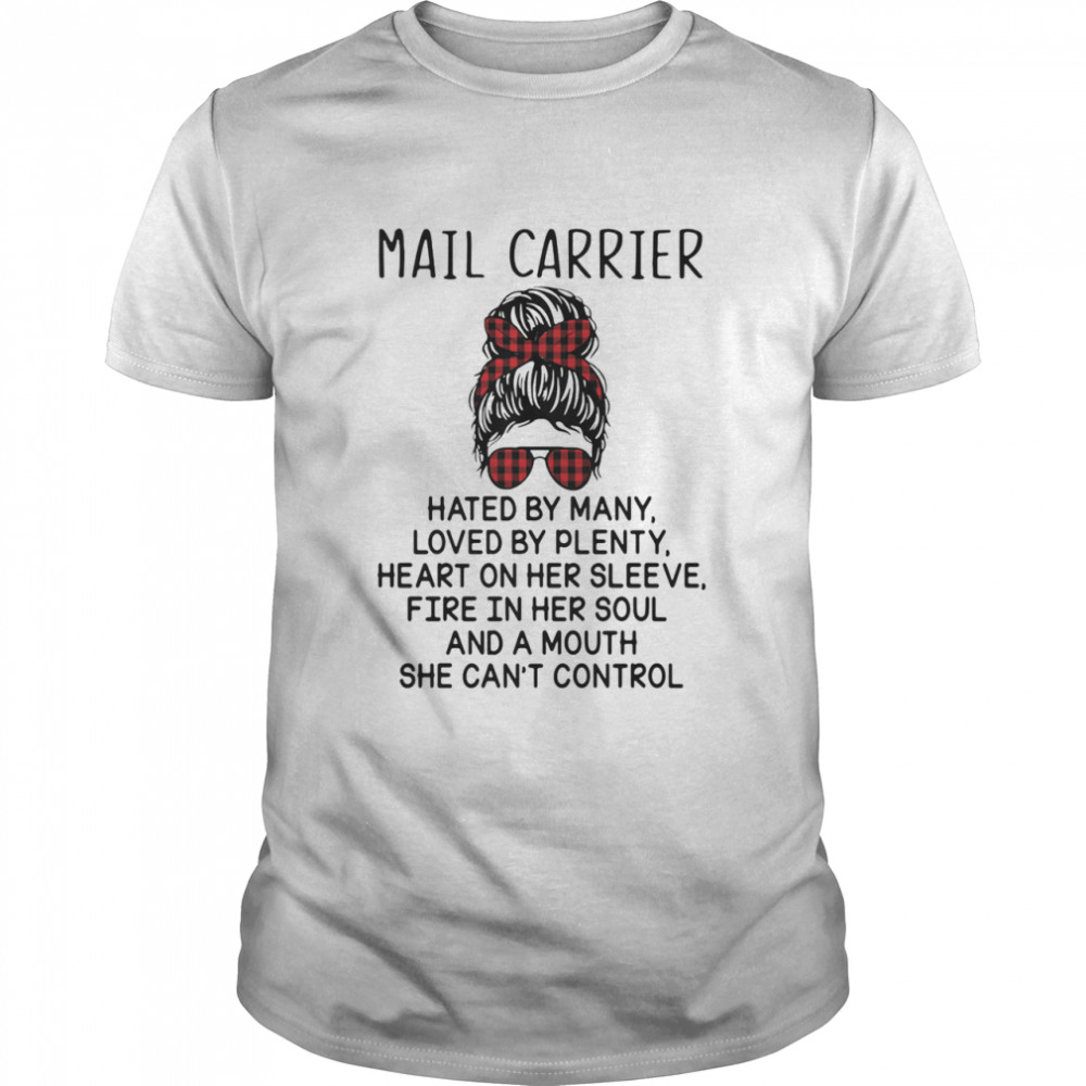 Mail Carrier Hated By Many Loved By Plenty Heart On Her Sleeve And A Mouth She Can’t Control Ladies Ribbon Plaid Red  Classic Men's T-shirt