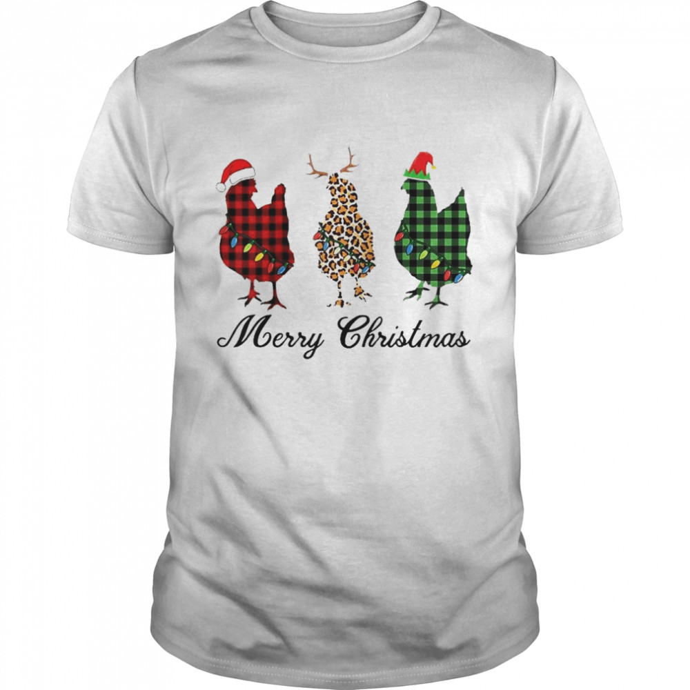 Merry Christmas Three Chicken Buffalo Leopard Plaid Matching Raglan Baseball shirt