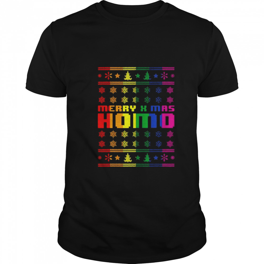 Merry X-Mas Homo Rainbow Color Bisexual Homosexual Pride shirt