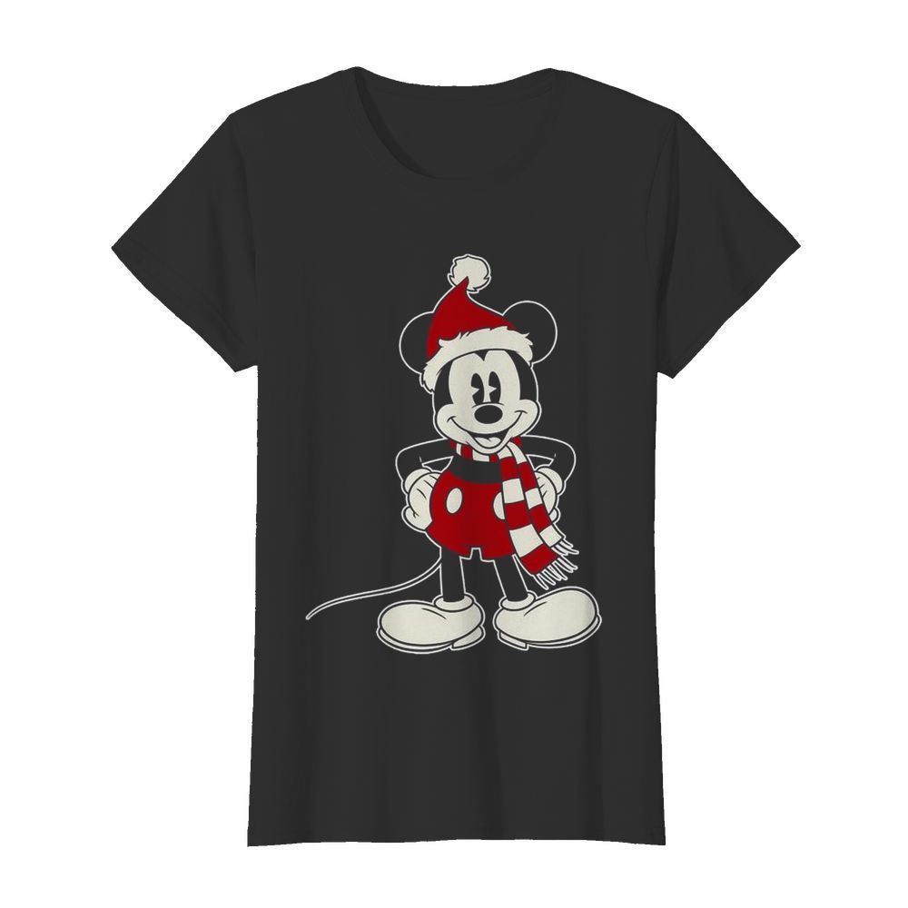 Mickey Mouse Santa Hat Merry Christmas  Classic Women's T-shirt