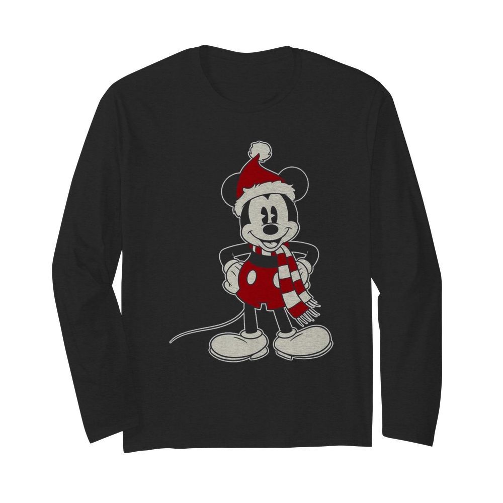 Mickey Mouse Santa Hat Merry Christmas  Long Sleeved T-shirt 