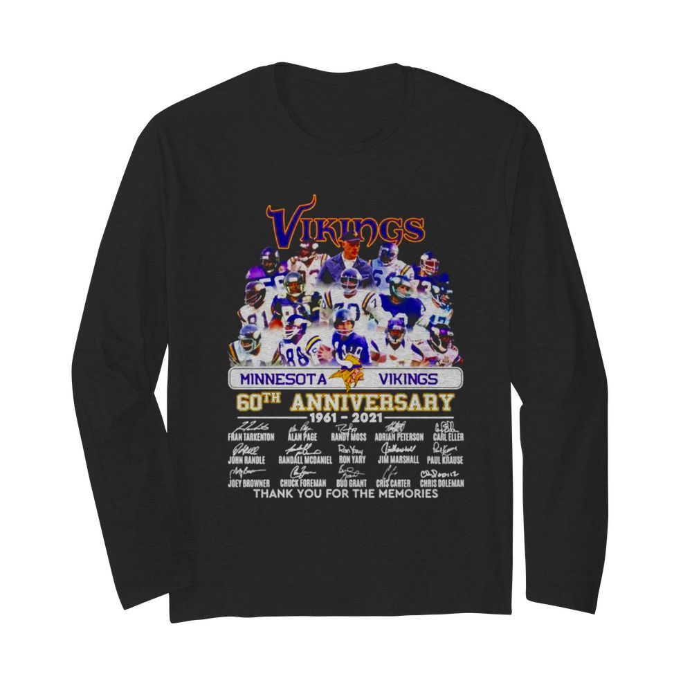 Minnesota Vikings 60th anniversary 1961 2021 thank you for the memories signatures  Long Sleeved T-shirt 