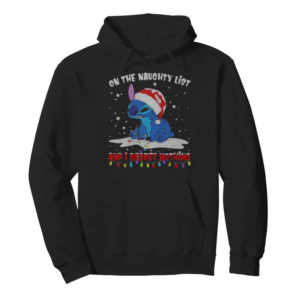 On The Naughty List And I Regret Nothing Stitch Wear Santa Hat Xmas  Unisex Hoodie