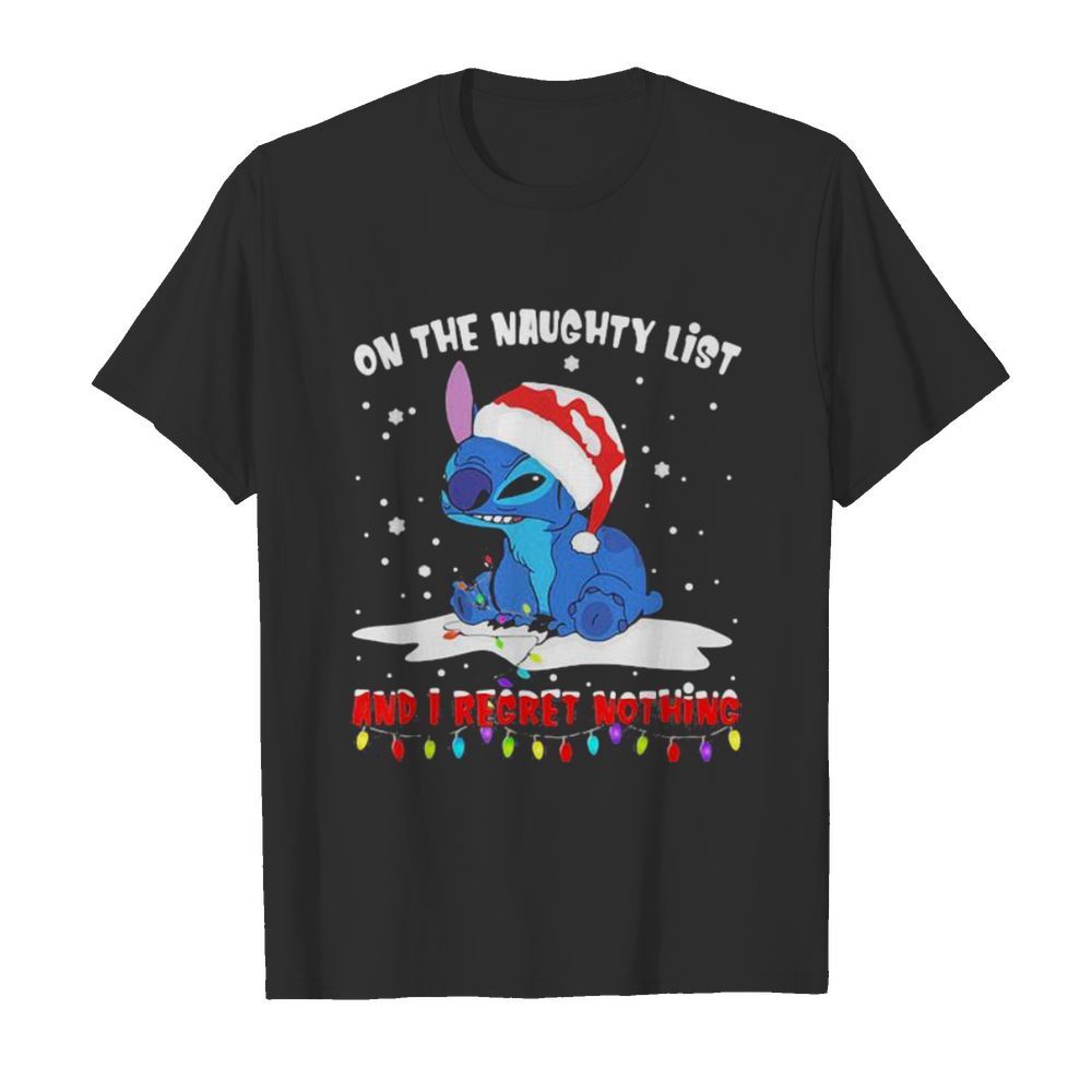 On The Naughty List And I Regret Nothing Stitch Wear Santa Hat Xmas  Classic Men's T-shirt