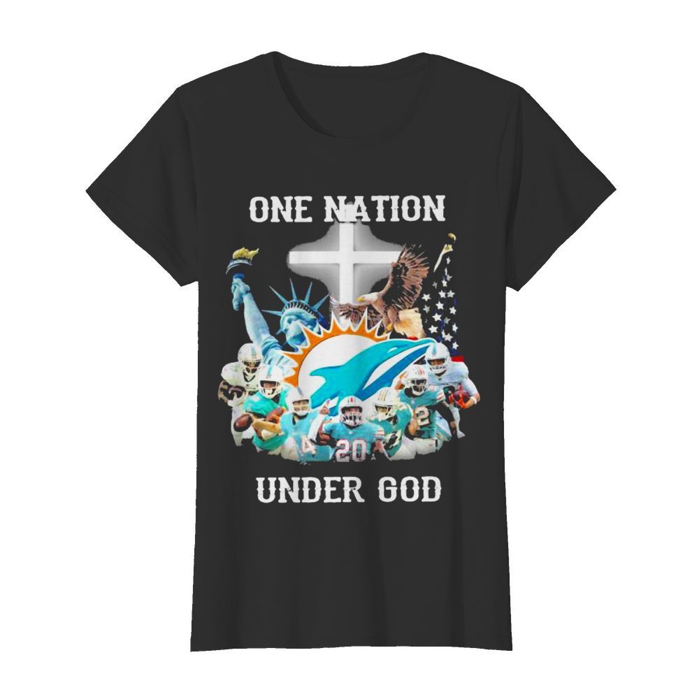 One Nation Under God Dolphins Miami Football American Flag  Classic Women's T-shirt