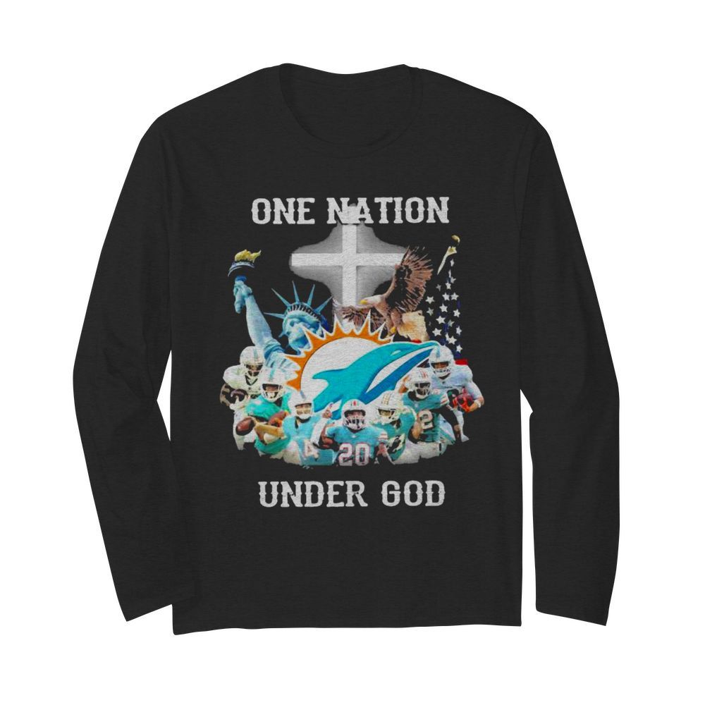 One Nation Under God Dolphins Miami Football American Flag  Long Sleeved T-shirt 