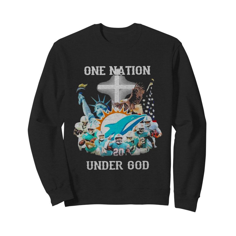 One Nation Under God Dolphins Miami Football American Flag  Unisex Sweatshirt