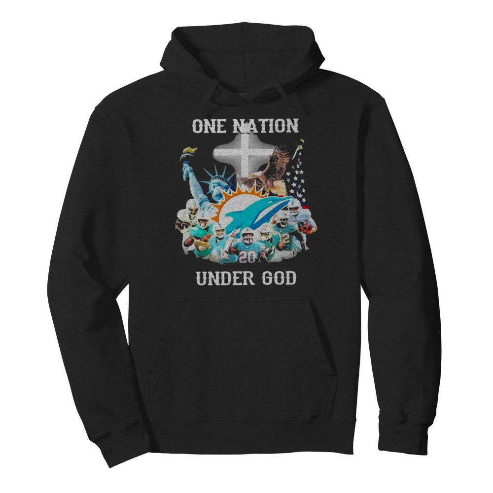 One Nation Under God Dolphins Miami Football American Flag  Unisex Hoodie