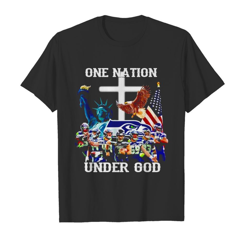 One nation under god Seattle Seahawks signatures shirt