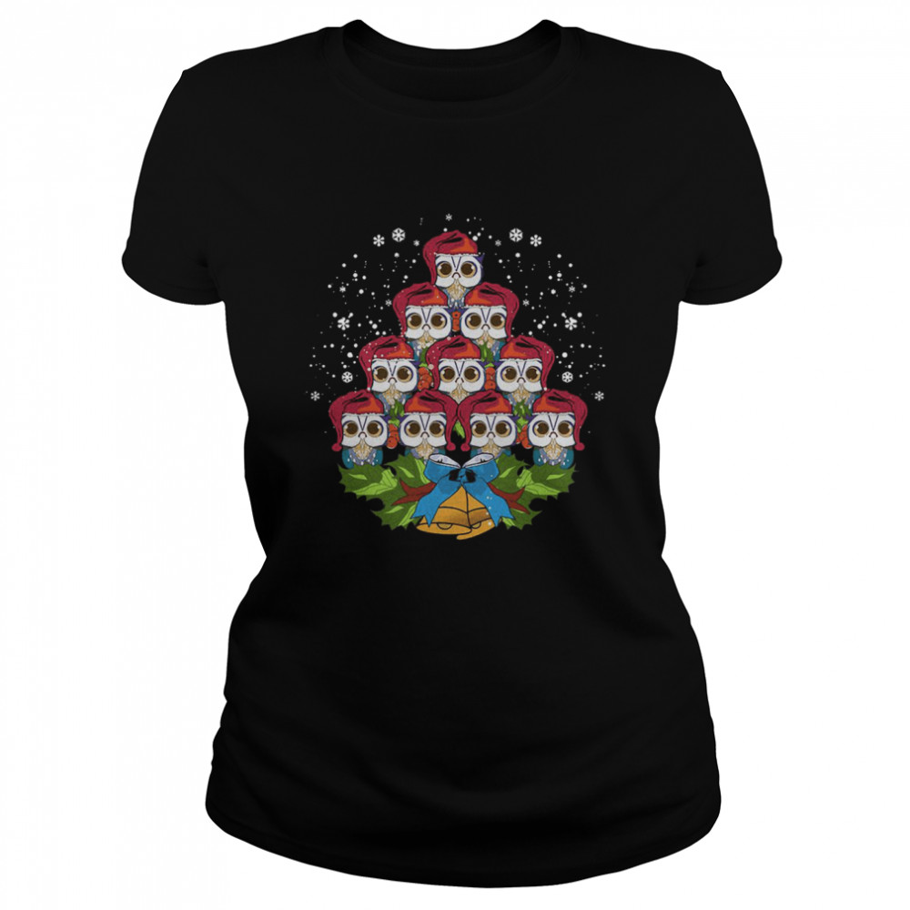 Owls Merry Christmas Tree Animal  Classic Women's T-shirt