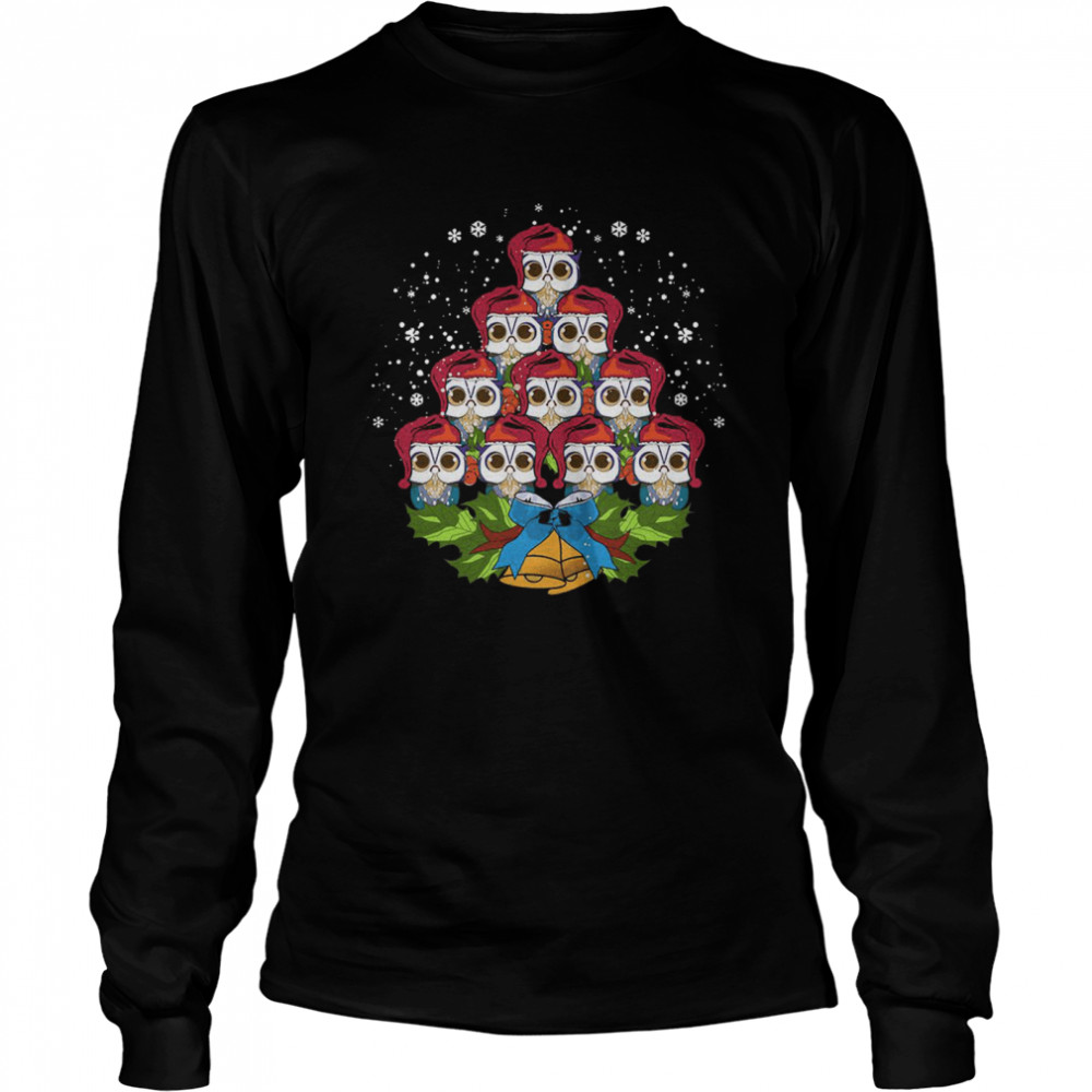 Owls Merry Christmas Tree Animal  Long Sleeved T-shirt