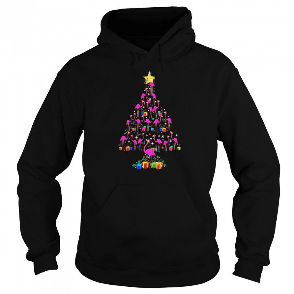 Pink Flamingos Merry Christmas Tree Gift  Unisex Hoodie