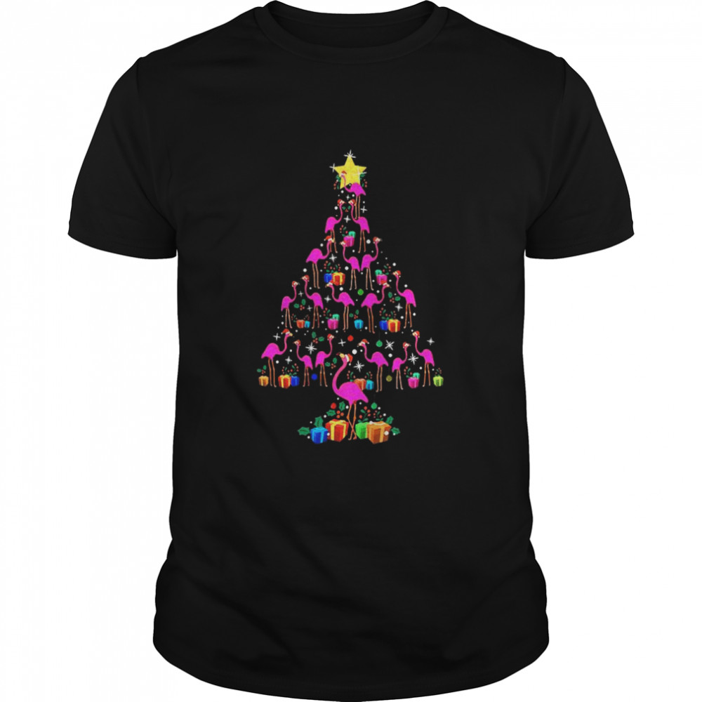 Pink Flamingos Merry Christmas Tree Gift shirt