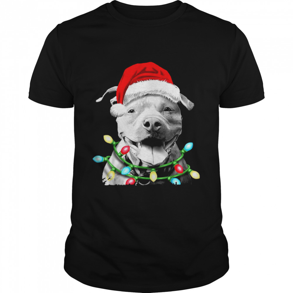 Pitbull Santa Christmas Light shirt