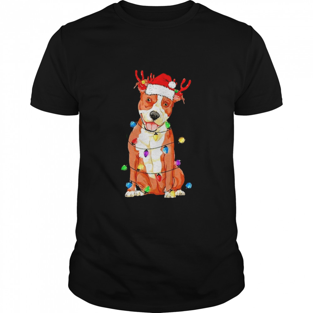 Pitbull Santa Christmas Light shirt