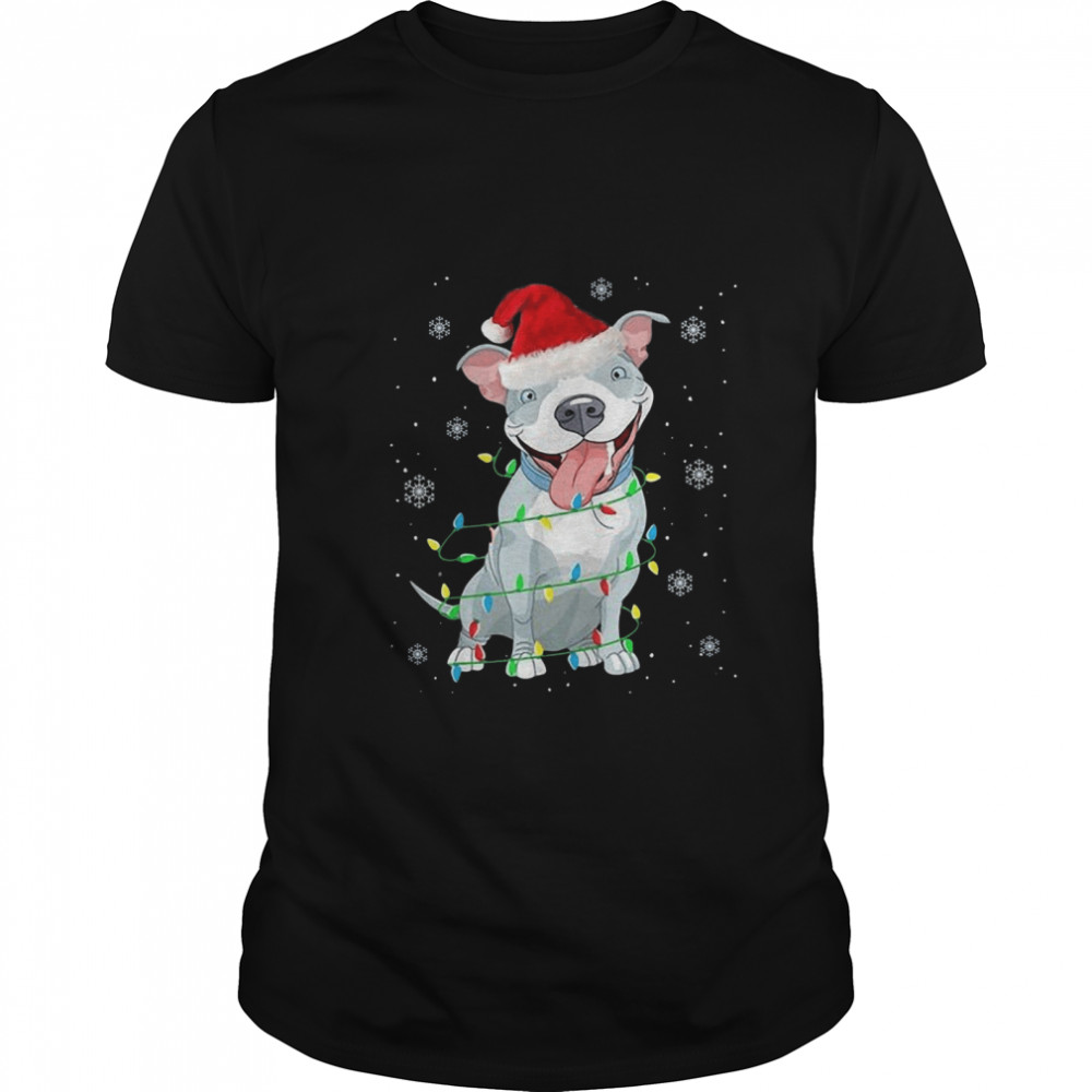 Pitbull Santa Light Merry Christmas shirt