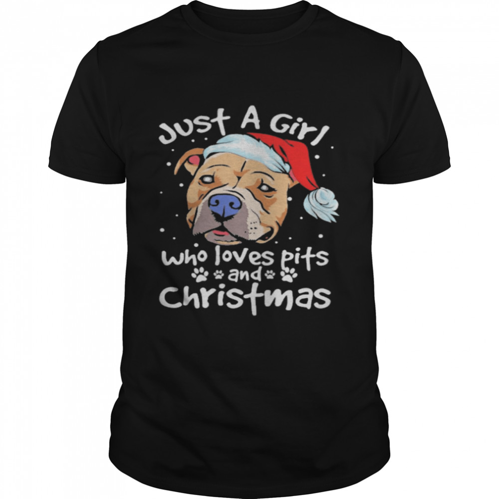 Pitbull Santa just a girl who loves pets and christmas shirt