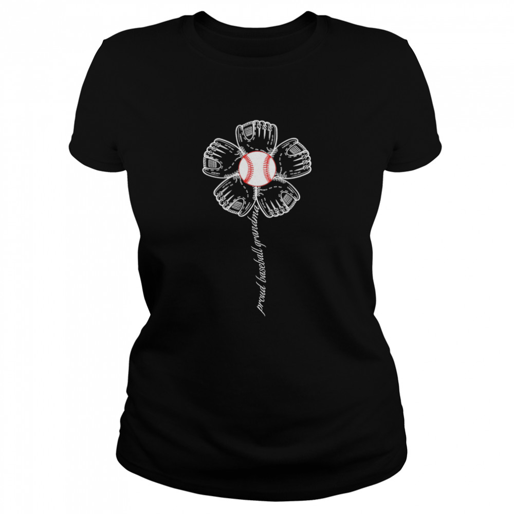 Proud Baseball Grandma Flower Glove  Classic Women's T-shirt