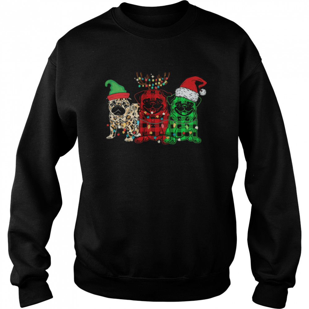 Pug Elf Reindeer Santa Light Merry Christmas  Unisex Sweatshirt