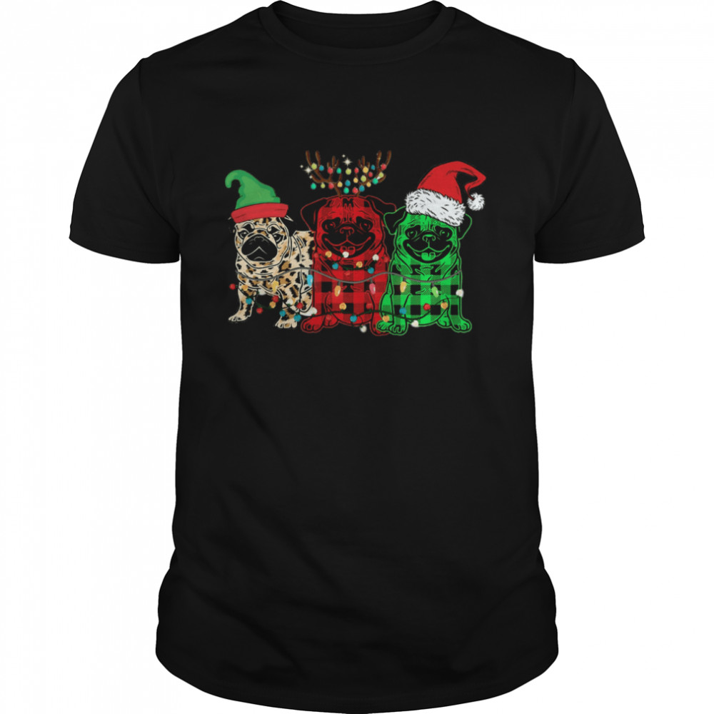 Pug Elf Reindeer Santa Light Merry Christmas  Classic Men's T-shirt