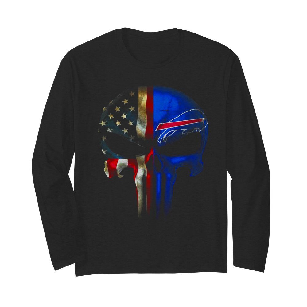 Punisher Skull American Flag Buffalo Bills  Long Sleeved T-shirt 