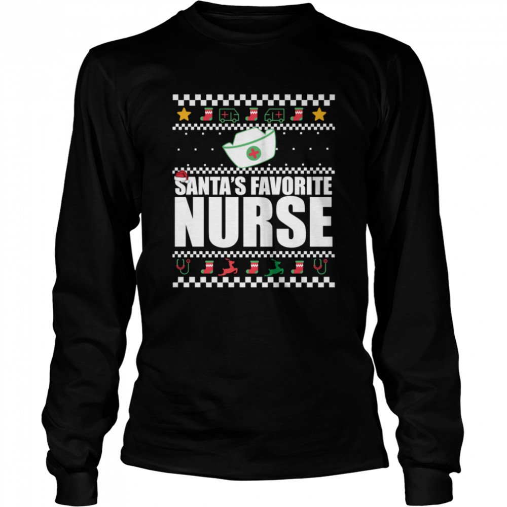 SANTAS FAVORITE NURSE Fun Christmas Meme  Long Sleeved T-shirt