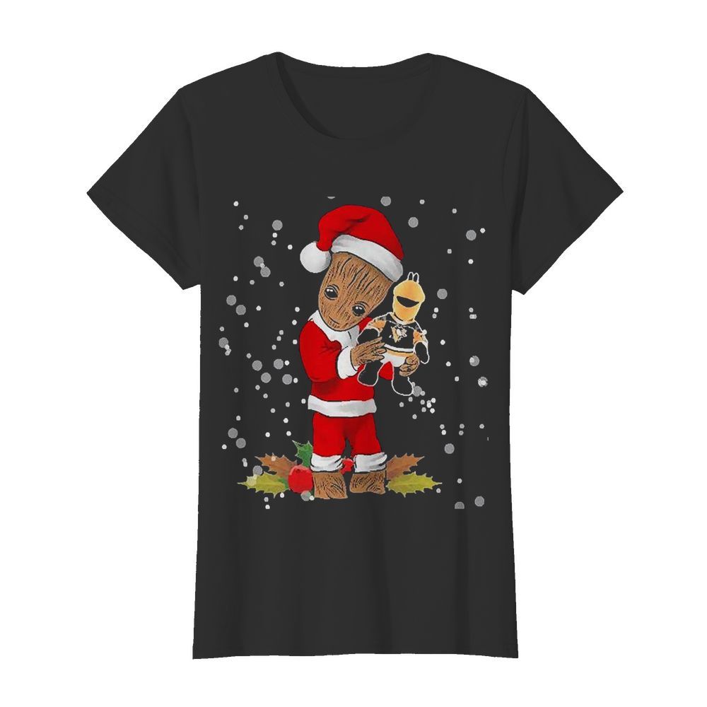 Santa Baby Groot Hug Pittsburgh Penguins Christmas  Classic Women's T-shirt