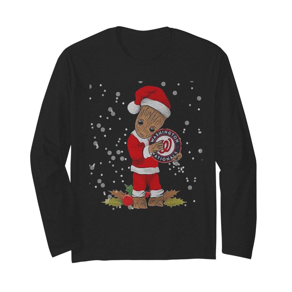 Santa Baby Groot Hug Washington Nationals Christmas  Long Sleeved T-shirt 