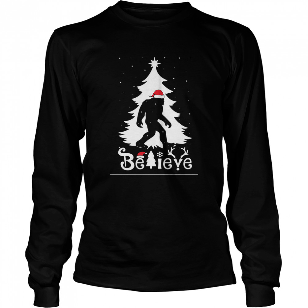 Santa Bigfoot Believe Ugly Christmas  Long Sleeved T-shirt