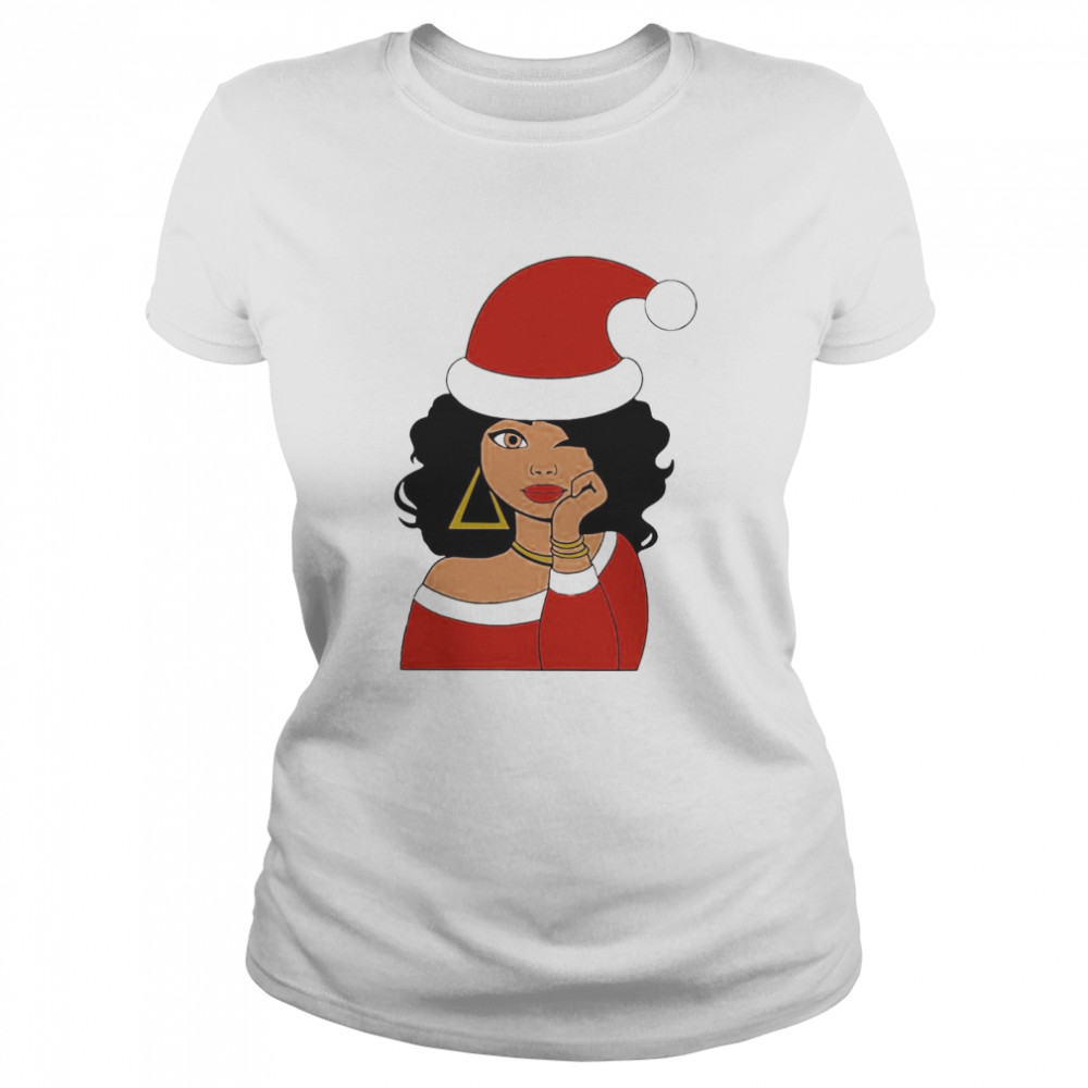 Santa Black Girl Afro Merry Christmas  Classic Women's T-shirt