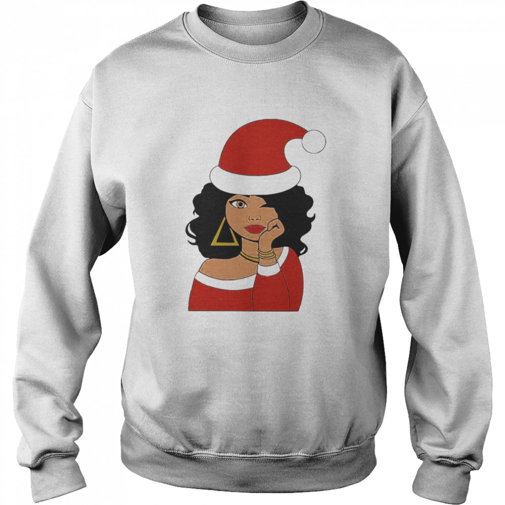 Santa Black Girl Afro Merry Christmas  Unisex Sweatshirt