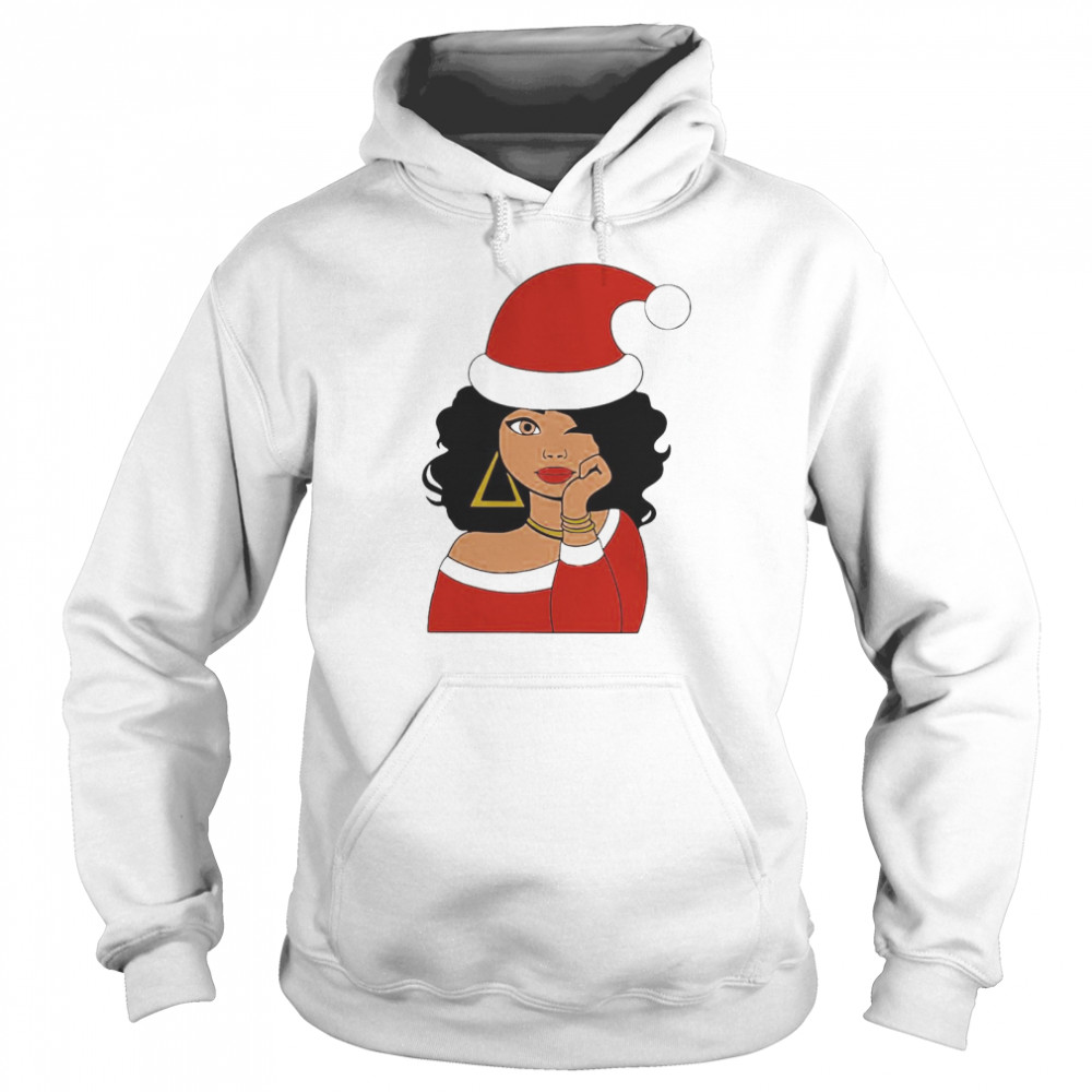 Santa Black Girl Afro Merry Christmas  Unisex Hoodie